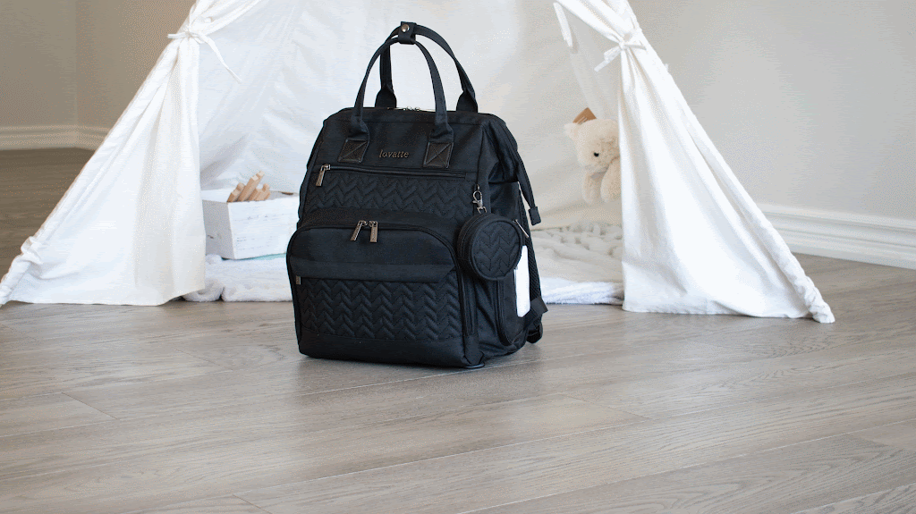 Best Quality Stylish Diaper Bags Backpacks with Changing Station in Black Color unfolding and folding